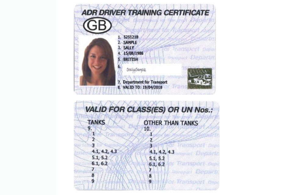 ADR dangerous goods driver card.